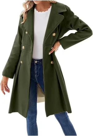 HXHYQKP Winter Coats for Women Breasted Trenchcoats Double Breasted Long Wool Pea Coat Notch Lapel Trench Coat