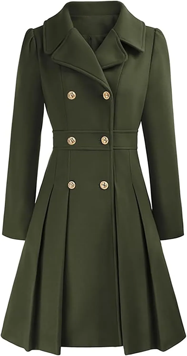 HXHYQKP Winter Coats for Women Breasted Trenchcoats Double Breasted Long Wool Pea Coat Notch Lapel Trench Coat