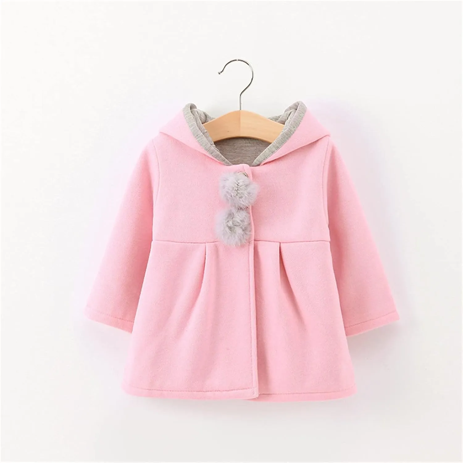 Infant Baby Girl Christmas Fall Winter Thick Coat Sweet Rabbit Button Trench Jackets Outerwear Ear Hoodie Sweatshirt