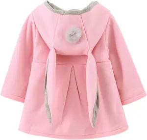 Infant Baby Girl Christmas Fall Winter Thick Coat Sweet Rabbit Button Trench Jackets Outerwear Ear Hoodie Sweatshirt