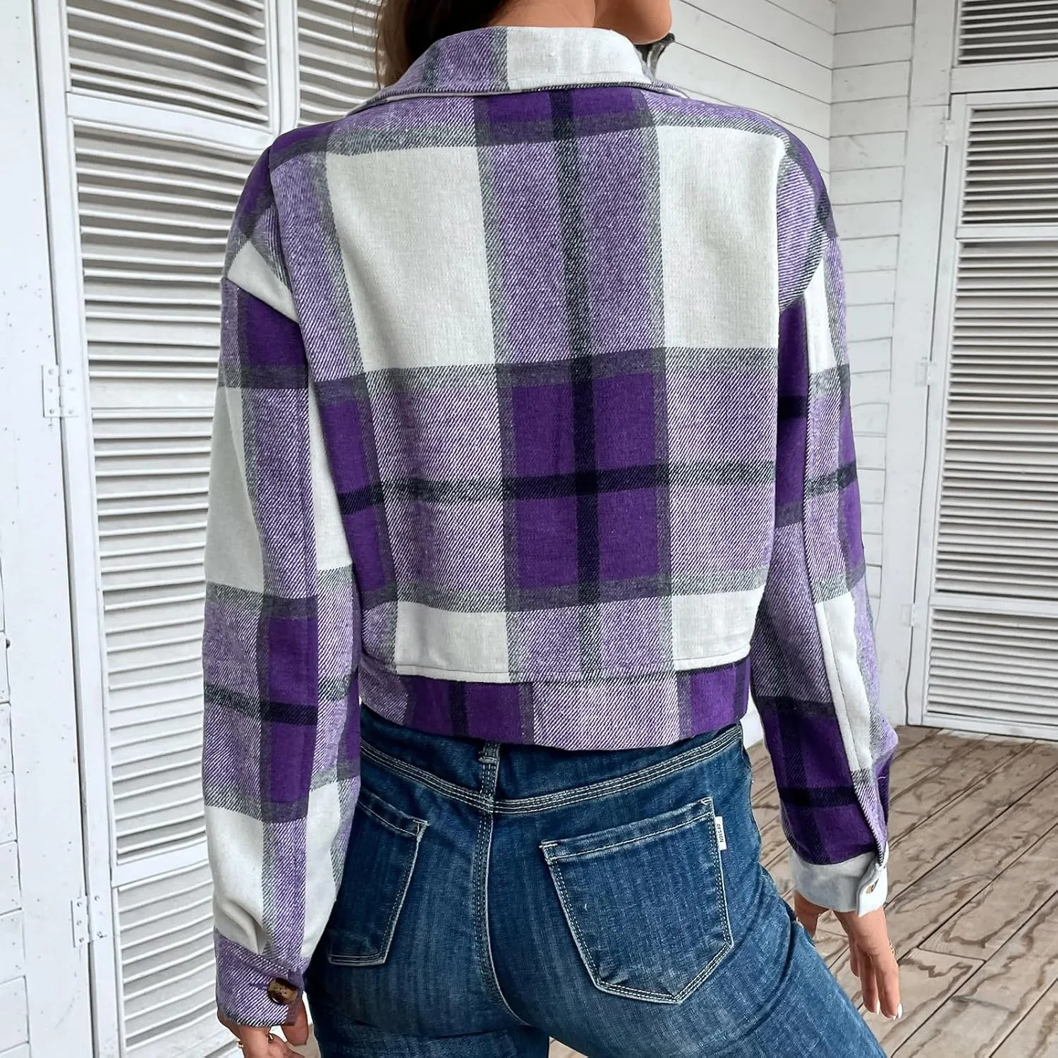 Jade Hare Pea Coat for Women Plaid Shackets Jacket Long Sleeve Peacoat Shirt Casual Lapel Button Down Flannel Trench Coats