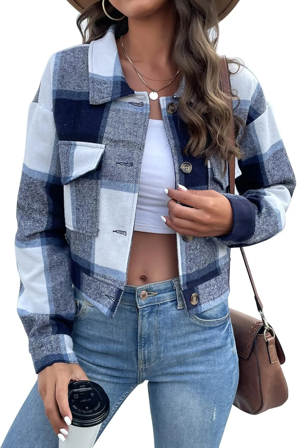 Jade Hare Pea Coat for Women Plaid Shackets Jacket Long Sleeve Peacoat Shirt Casual Lapel Button Down Flannel Trench Coats