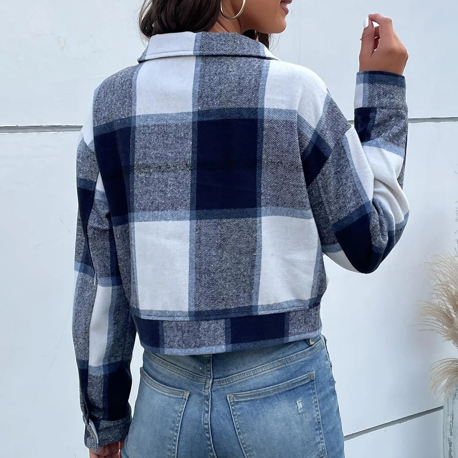Jade Hare Pea Coat for Women Plaid Shackets Jacket Long Sleeve Peacoat Shirt Casual Lapel Button Down Flannel Trench Coats