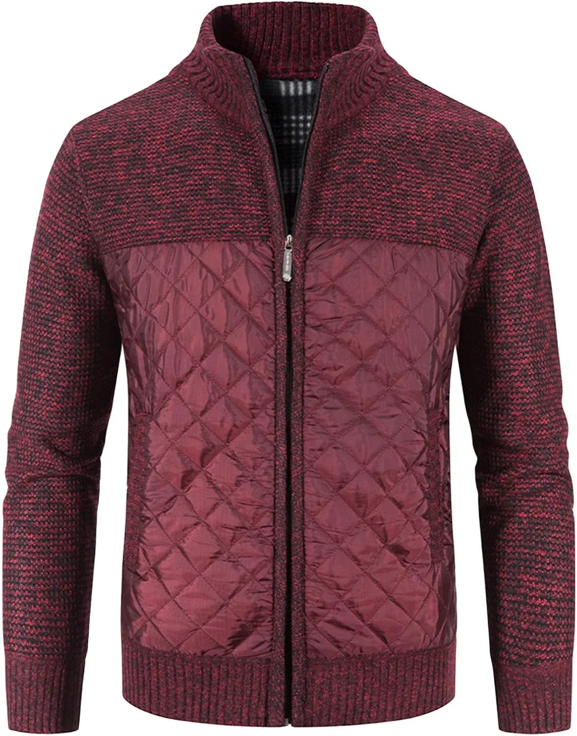 JEShifangjiusu Men Cotton Padded Cardigan Jacket Knitted Blouse Coat Vertical Collar Top Autumn Casual Long Sleeve Sweater