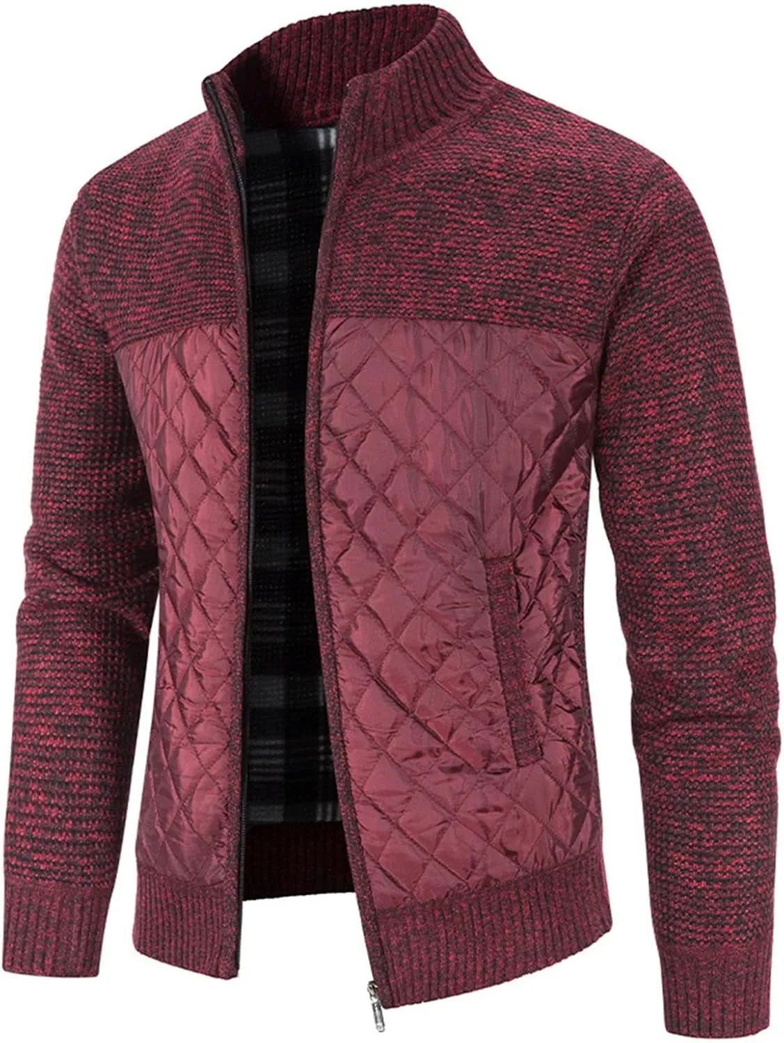 JEShifangjiusu Men Cotton Padded Cardigan Jacket Knitted Blouse Coat Vertical Collar Top Autumn Casual Long Sleeve Sweater