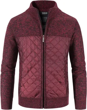 JEShifangjiusu Men Cotton Padded Cardigan Jacket Knitted Blouse Coat Vertical Collar Top Autumn Casual Long Sleeve Sweater