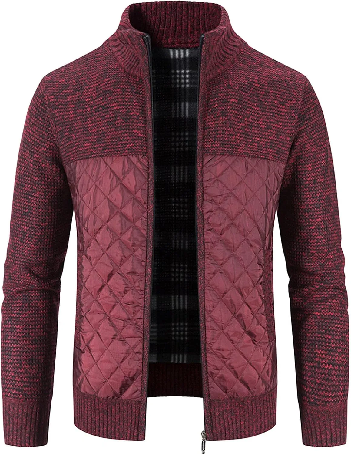 JEShifangjiusu Men Cotton Padded Cardigan Jacket Knitted Blouse Coat Vertical Collar Top Autumn Casual Long Sleeve Sweater