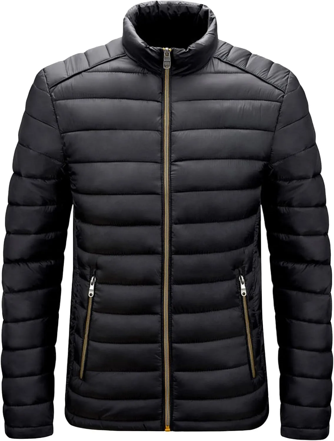 JEShifangjiusu Men Winter Cotton Padded Jacket Casual Stand Collar Hoodless Zipper Pocket Coat Thicken Long Sleeve Coats, Black, 6X-Large