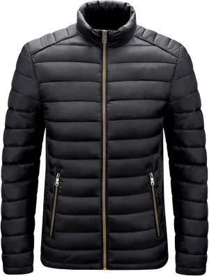 JEShifangjiusu Men Winter Cotton Padded Jacket Casual Stand Collar Hoodless Zipper Pocket Coat Thicken Long Sleeve Coats, Black, 6X-Large
