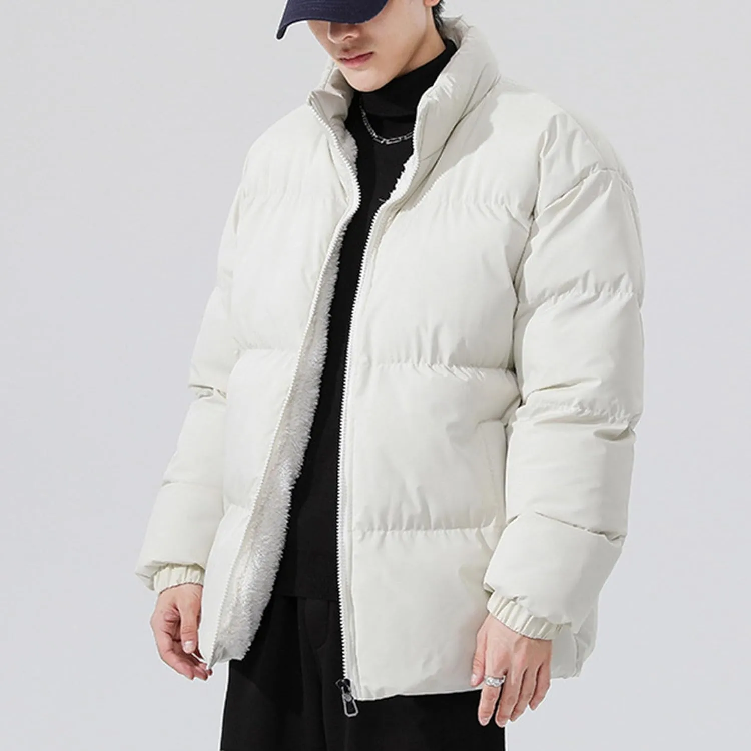 JEShifangjiusu Men'S Thicken Puffer Jacket Lightweight Water-Resistant Warm Winter Coat Full Zip Up Cotton-Padded Jackets