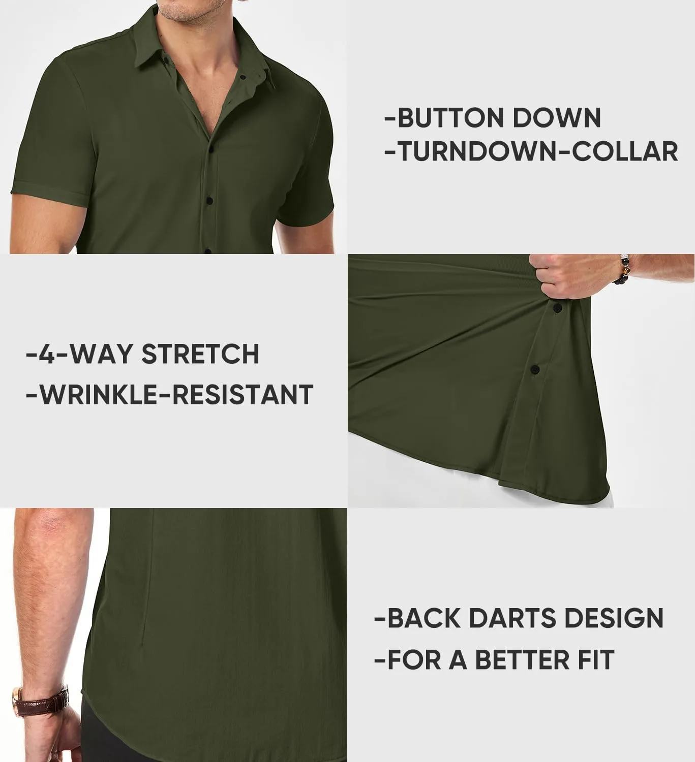 JMIERR Men's Muscle Fit Dress Shirts Summer Casual Button Down Short Sleeve High Stretch Wrinkle-Free Shirt