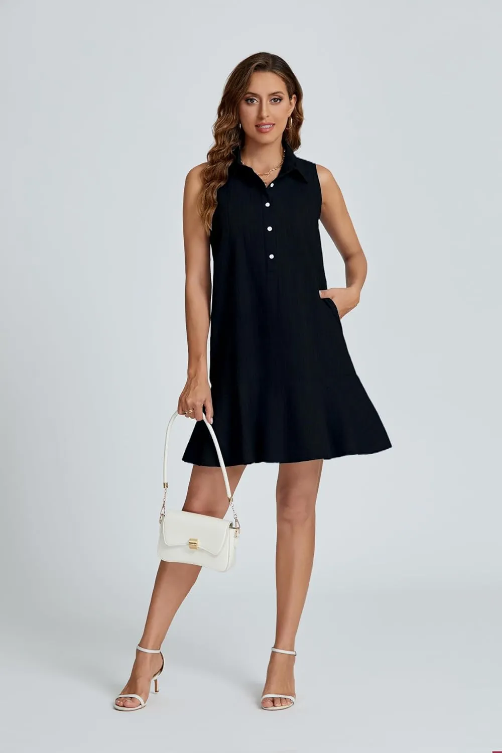 Kedera Women's Tunic Shirt Mini Dress Cotton Linen Shirt Dress Button Up Ruffle Hem Shift Dresses