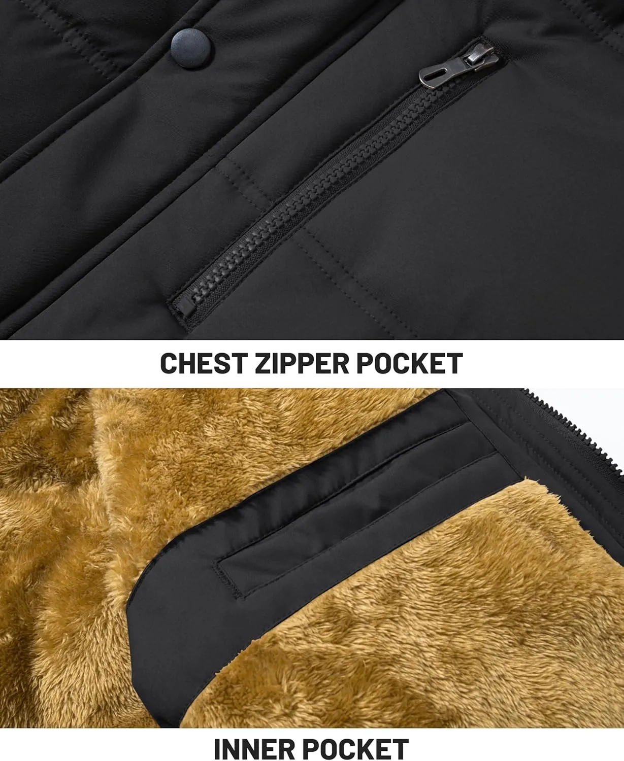 KEFITEVD Mens Winter Coats Fleece Lined Winter Jackets for Men Windproof Water Resistant Parka Snow Ski Coat