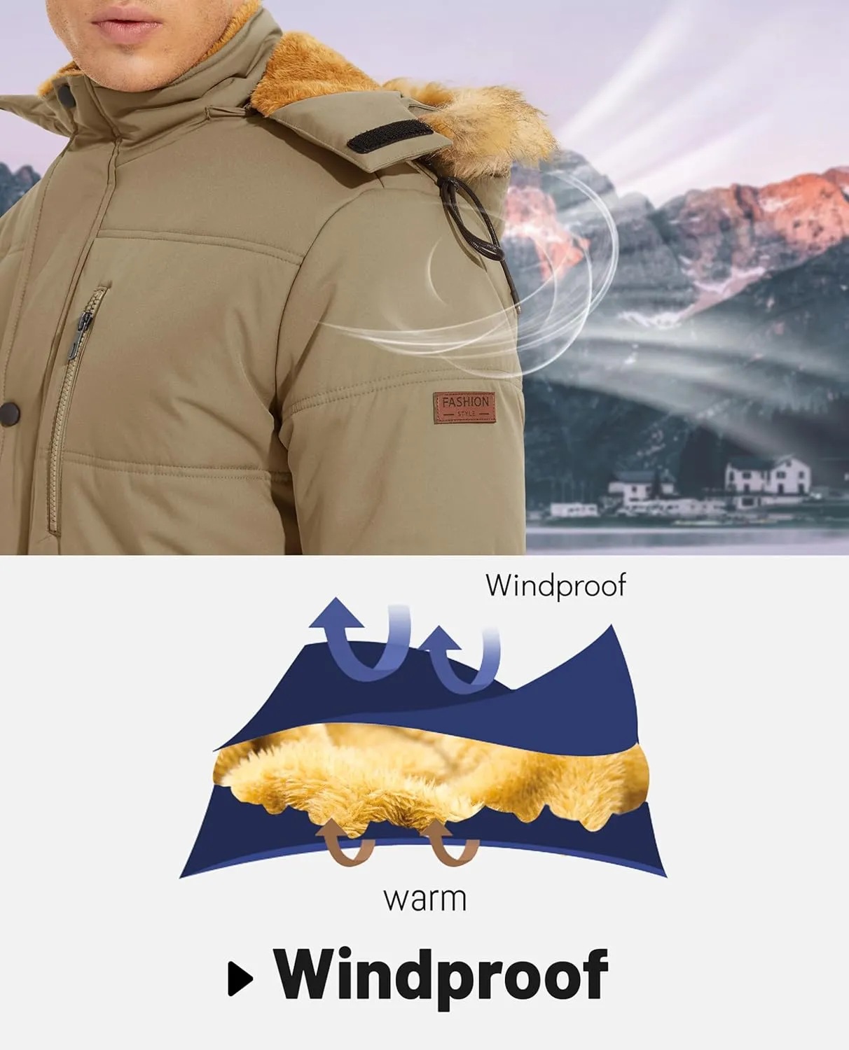 KEFITEVD Mens Winter Coats Fleece Lined Winter Jackets for Men Windproof Water Resistant Parka Snow Ski Coat