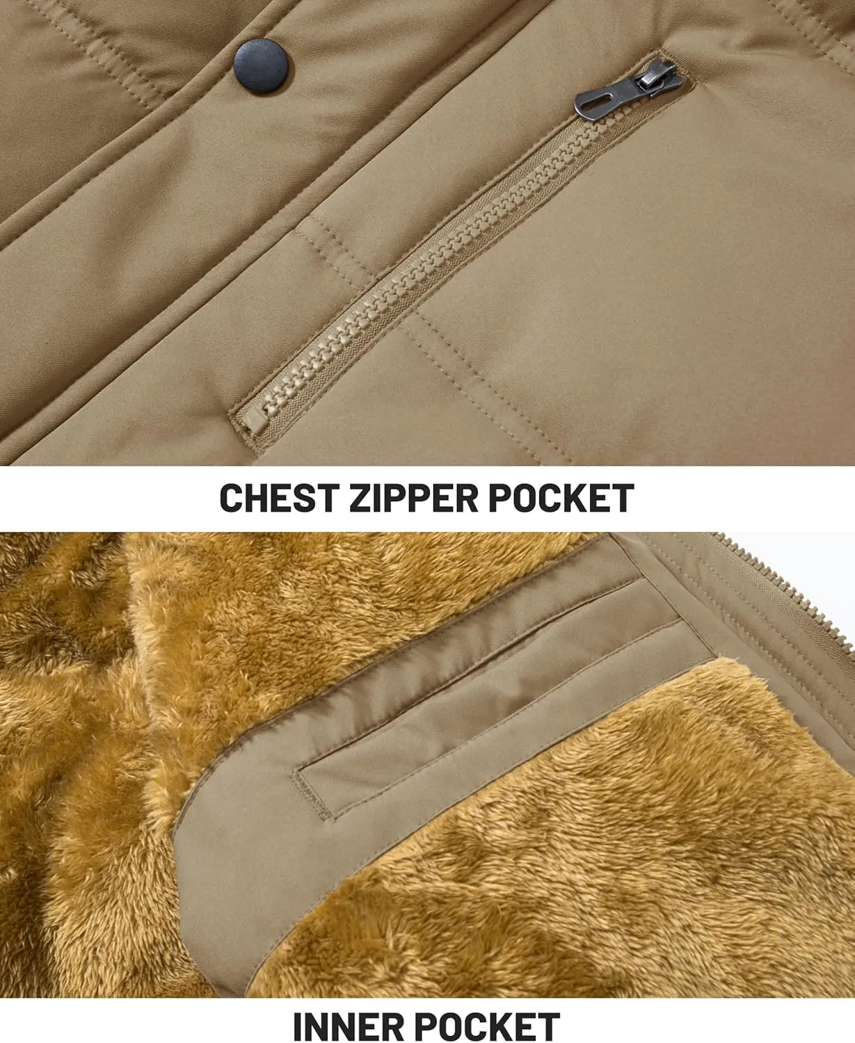 KEFITEVD Mens Winter Coats Fleece Lined Winter Jackets for Men Windproof Water Resistant Parka Snow Ski Coat