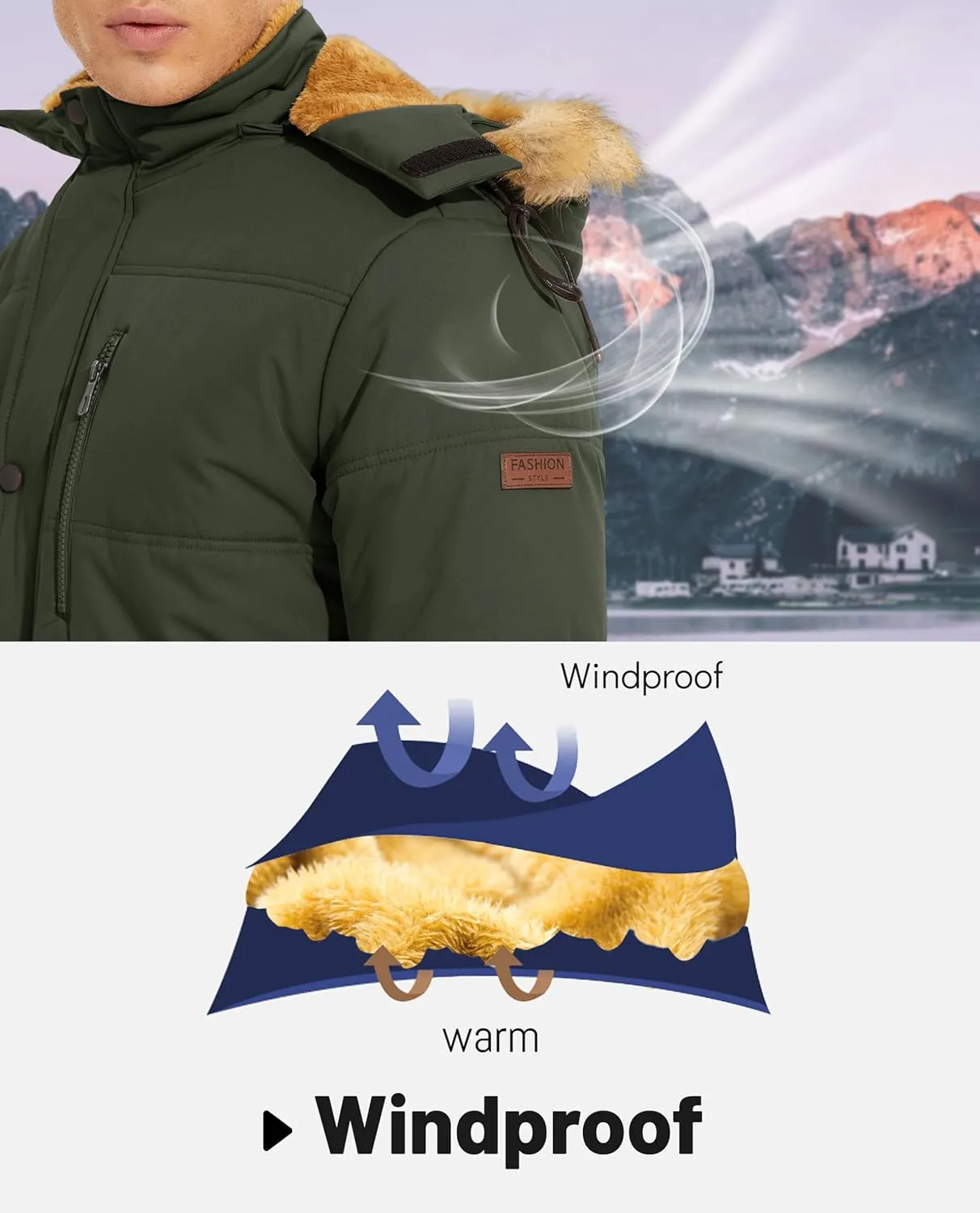 KEFITEVD Mens Winter Coats Fleece Lined Winter Jackets for Men Windproof Water Resistant Parka Snow Ski Coat