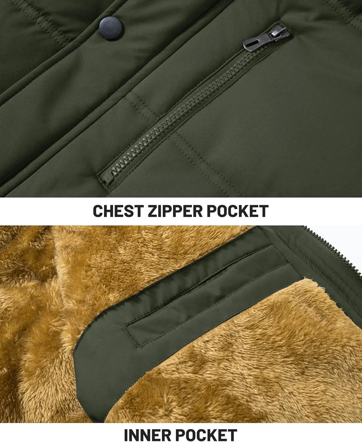 KEFITEVD Mens Winter Coats Fleece Lined Winter Jackets for Men Windproof Water Resistant Parka Snow Ski Coat