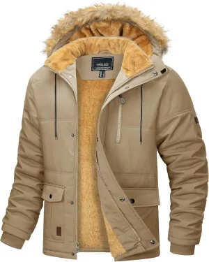 KEFITEVD Mens Winter Coats Fleece Lined Winter Jackets for Men Windproof Water Resistant Parka Snow Ski Coat