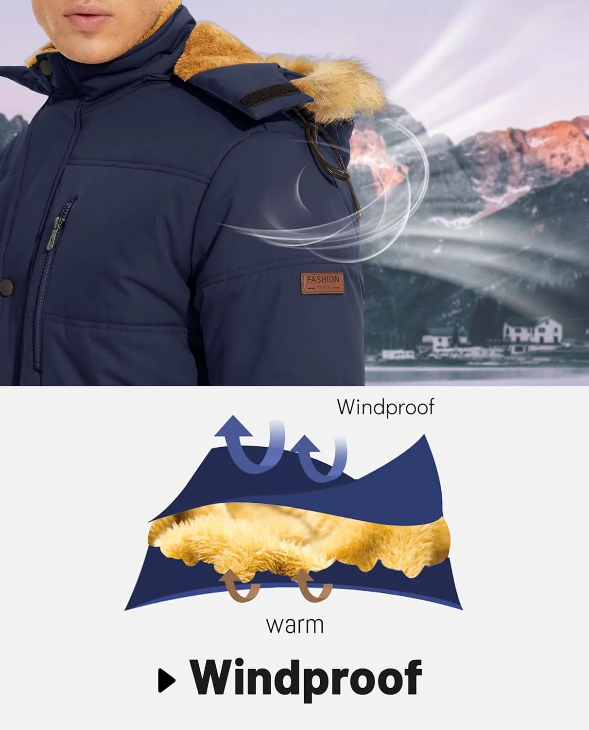 KEFITEVD Mens Winter Coats Fleece Lined Winter Jackets for Men Windproof Water Resistant Parka Snow Ski Coat