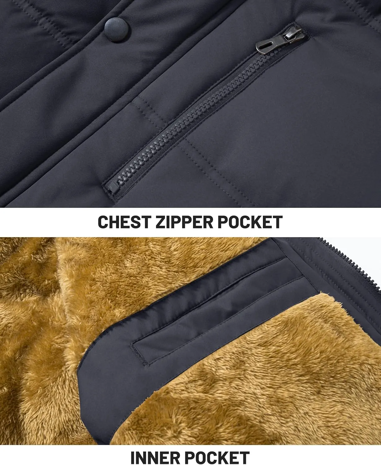 KEFITEVD Mens Winter Coats Fleece Lined Winter Jackets for Men Windproof Water Resistant Parka Snow Ski Coat