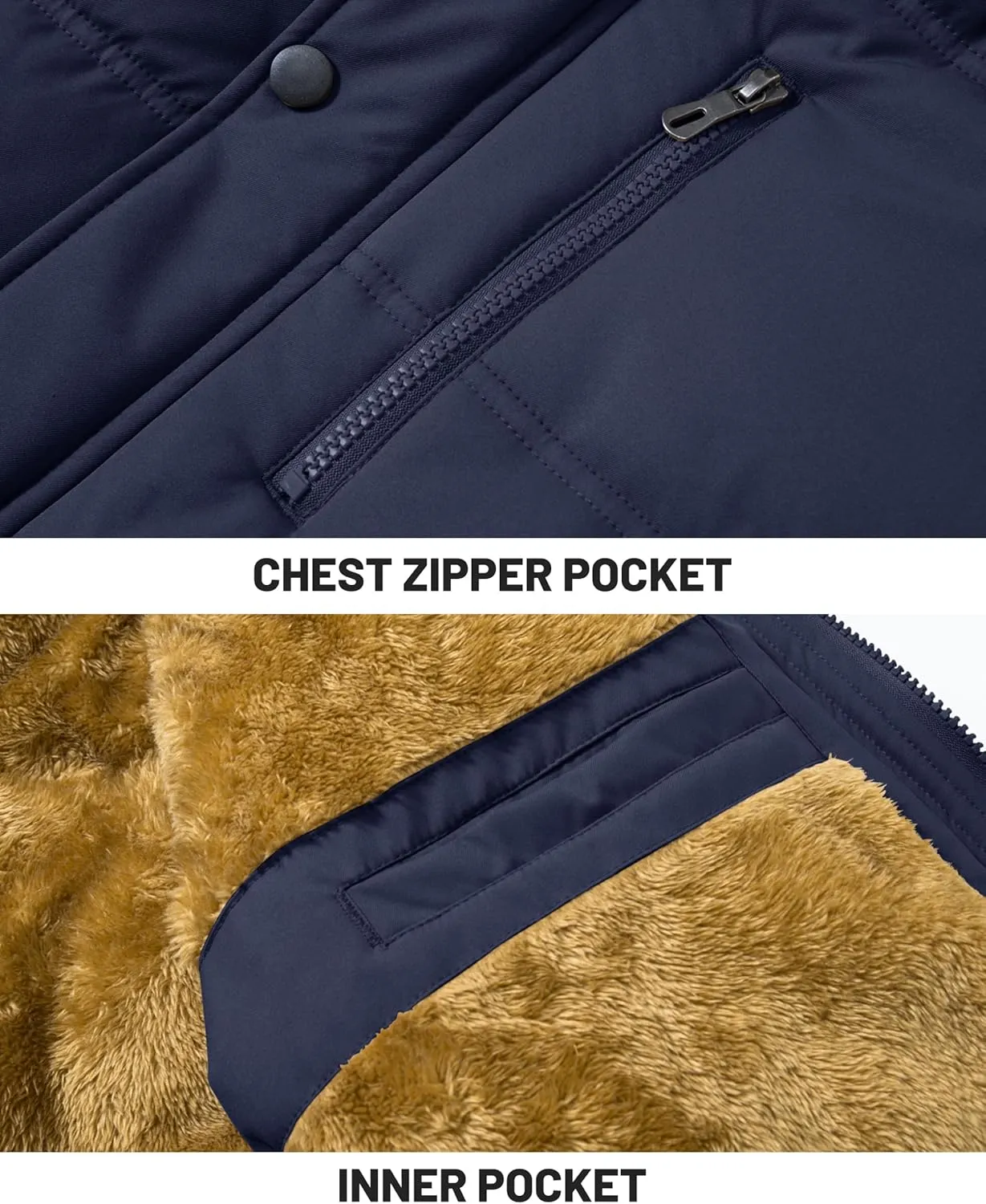 KEFITEVD Mens Winter Coats Fleece Lined Winter Jackets for Men Windproof Water Resistant Parka Snow Ski Coat