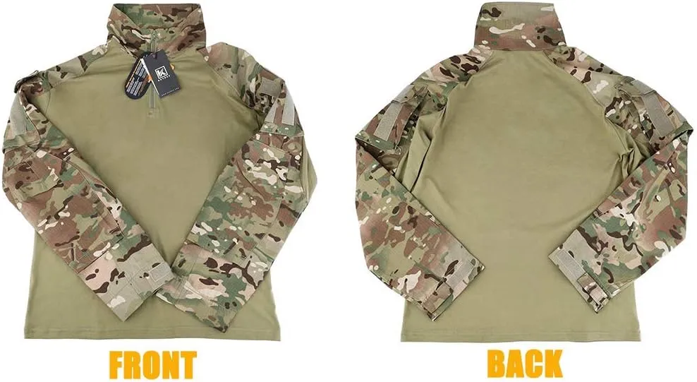 KRYDEX Tactical Men's Combat Shirt Rapid Assault Long Sleeve Shirt with Elbow Pads
