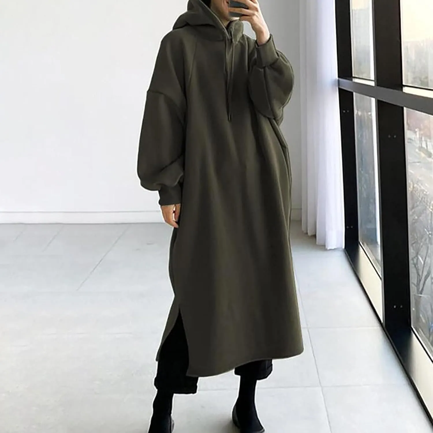 Kubbon Women's Pullover Hoodie Fleece Hooded Sweatshirt Maxi Dress Baggy Loose Long Sleeve Tops Plus Size Business Shirts