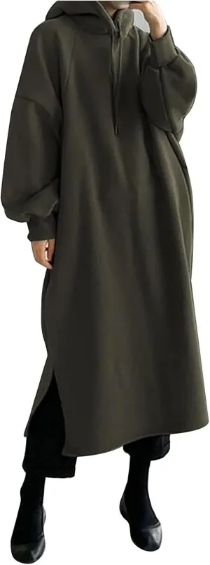 Kubbon Women's Pullover Hoodie Fleece Hooded Sweatshirt Maxi Dress Baggy Loose Long Sleeve Tops Plus Size Business Shirts