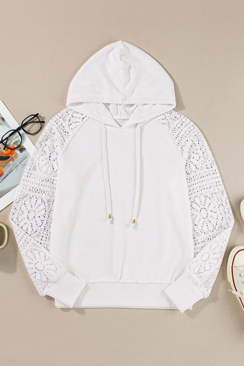Lace Sleeve Drawstring Hoodie