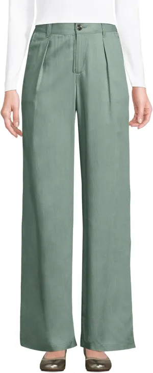 Lands' End Women's High Rise Elastic Back Pleated Wide Leg Pants Made with Tencel Fibers