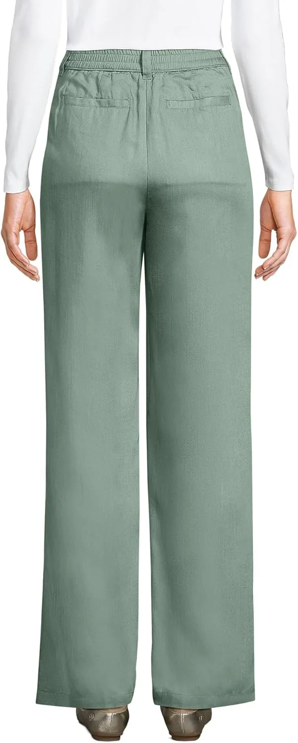 Lands' End Women's High Rise Elastic Back Pleated Wide Leg Pants Made with Tencel Fibers
