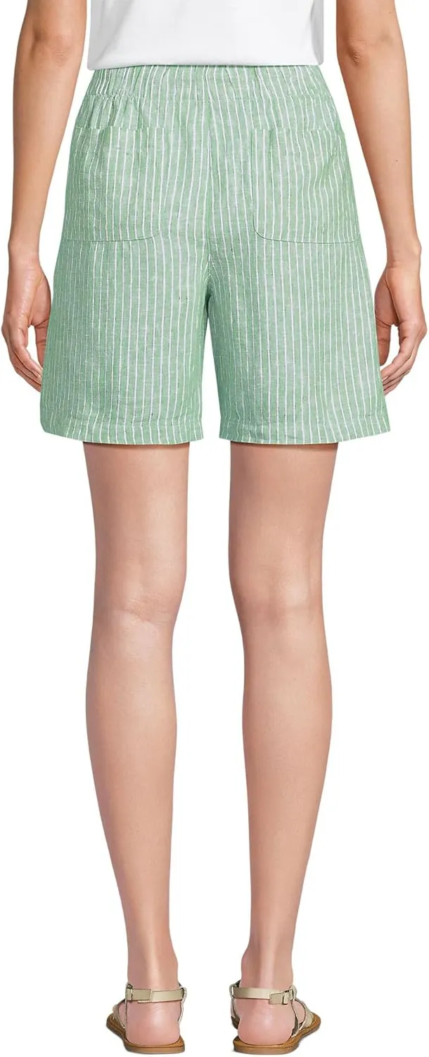 Lands' End Women's Linen High Rise Pull On 7" Shorts