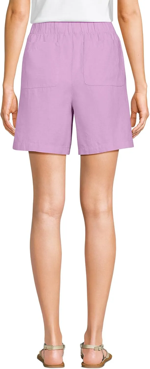 Lands' End Women's Linen High Rise Pull On 7" Shorts