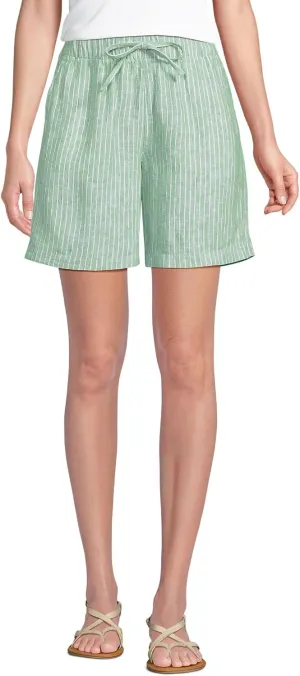 Lands' End Women's Linen High Rise Pull On 7" Shorts