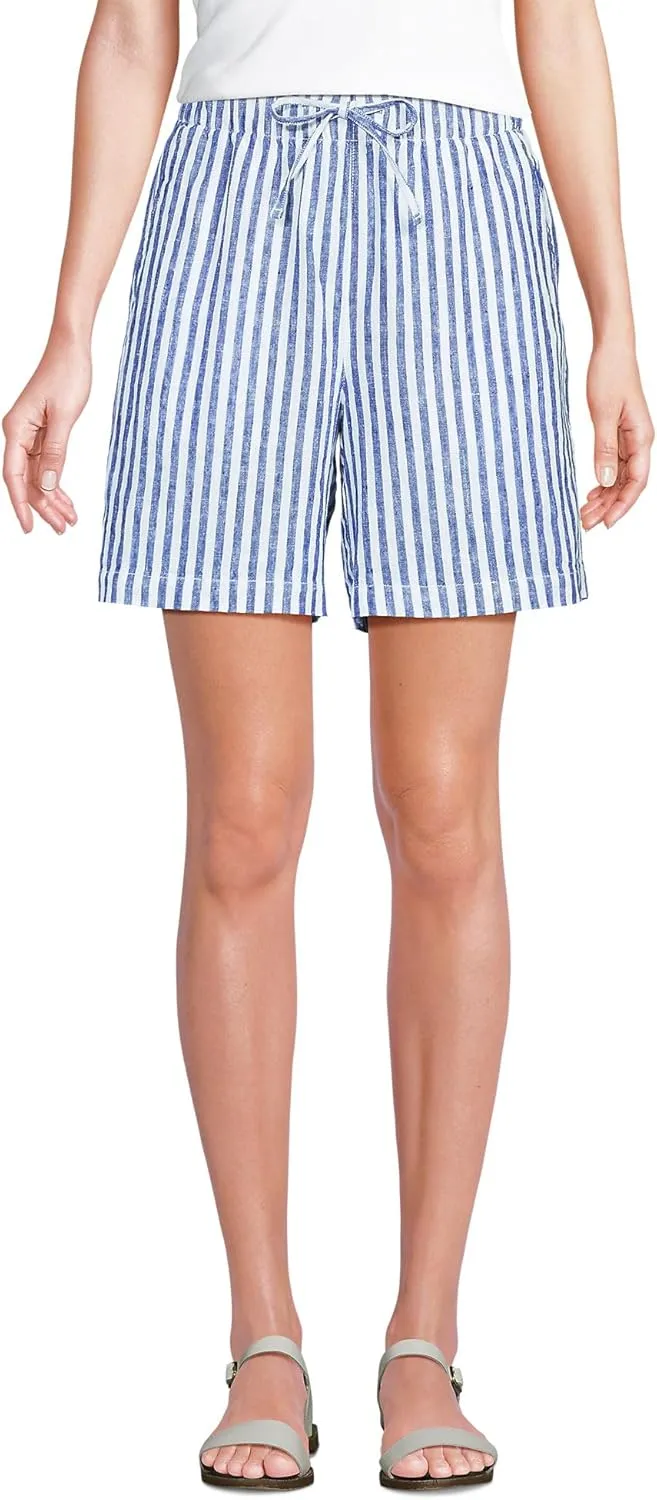 Lands' End Women's Linen High Rise Pull On 7" Shorts