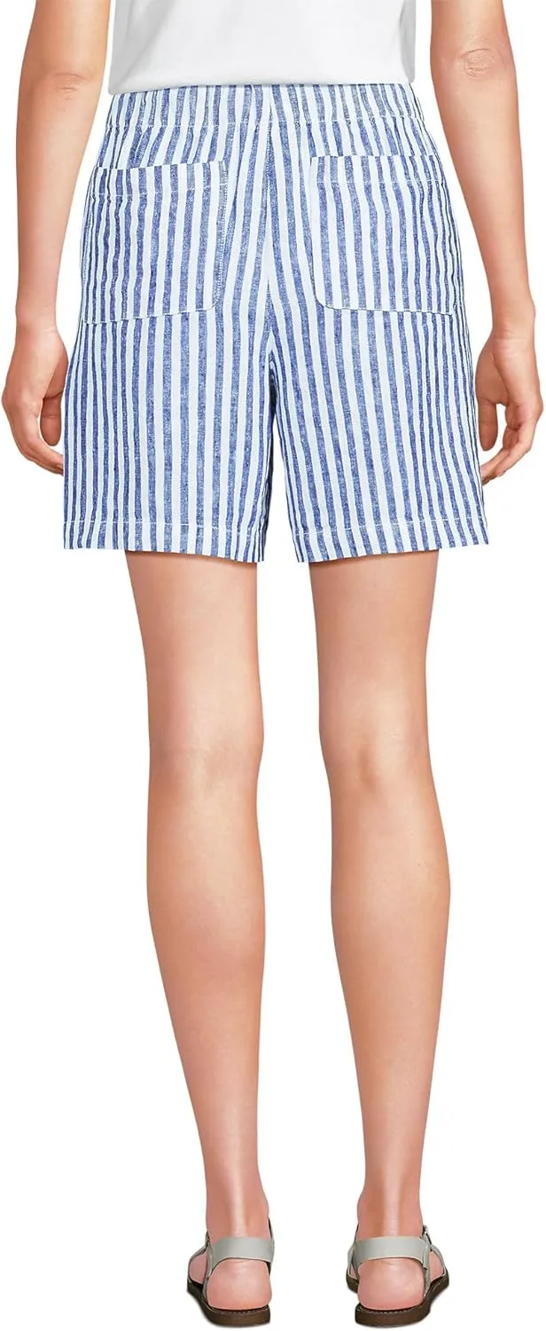 Lands' End Women's Linen High Rise Pull On 7" Shorts