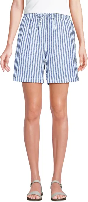 Lands' End Women's Linen High Rise Pull On 7" Shorts