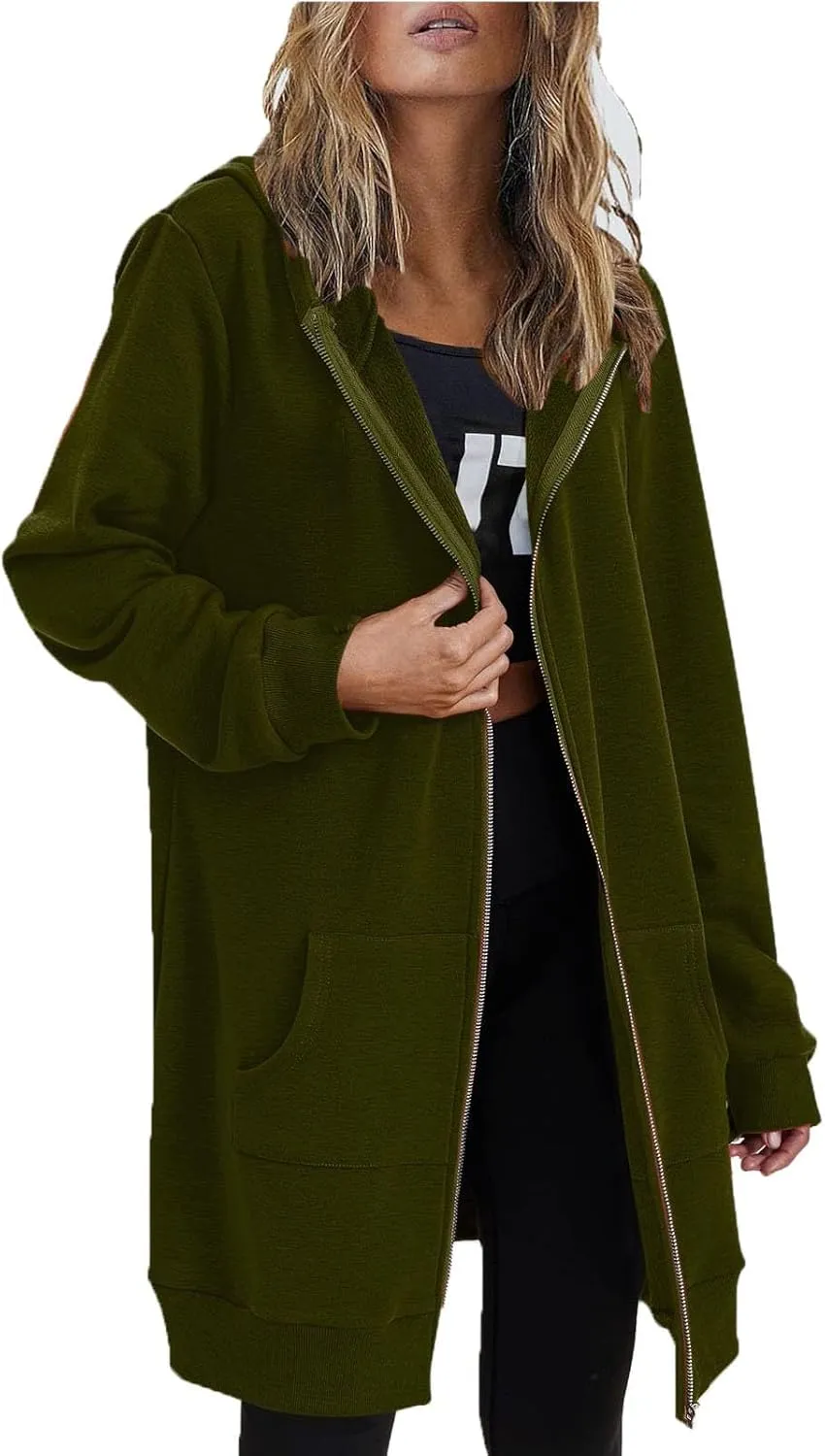 Lapel Collar Zipper Hoodies Sweatshirt Warm Long Solid Color Pocket Coat Jacket Causal Fashion Single-Breasted