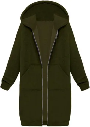 Lapel Collar Zipper Hoodies Sweatshirt Warm Long Solid Color Pocket Coat Jacket Causal Fashion Single-Breasted