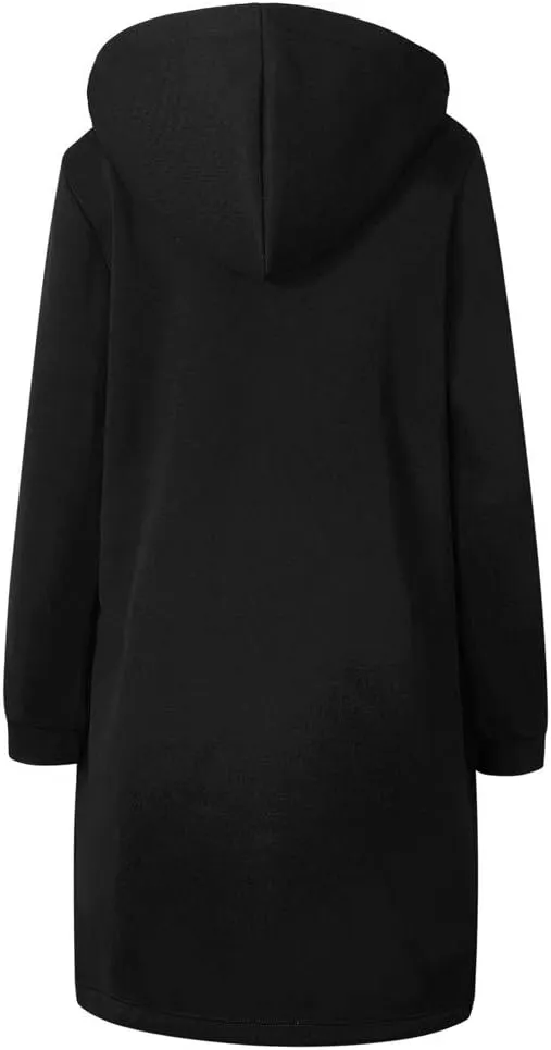 Lapel Collar Zipper Hoodies Sweatshirt Warm Long Solid Color Pocket Coat Jacket Causal Fashion Single-Breasted