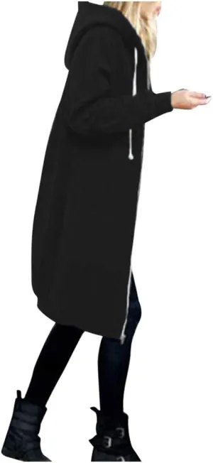 Lapel Collar Zipper Hoodies Sweatshirt Warm Long Solid Color Pocket Coat Jacket Causal Fashion Single-Breasted