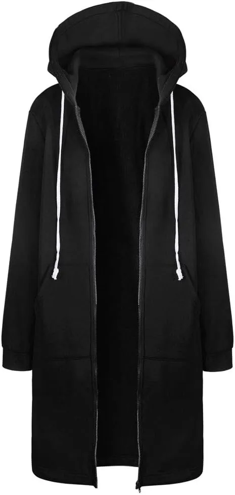 Lapel Collar Zipper Hoodies Sweatshirt Warm Long Solid Color Pocket Coat Jacket Causal Fashion Single-Breasted