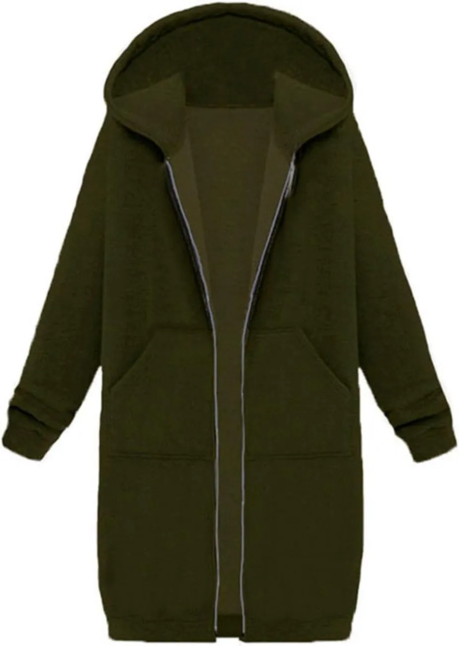 Lapel Collar Zipper Hoodies Sweatshirt Warm Long Solid Color Pocket Coat Jacket Causal Fashion Single-Breasted