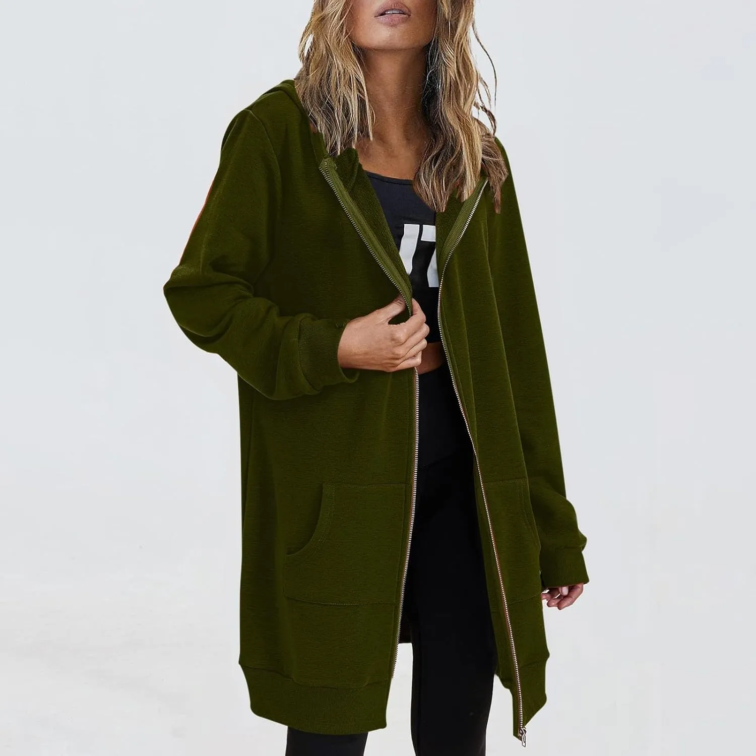 Lapel Collar Zipper Hoodies Sweatshirt Warm Long Solid Color Pocket Coat Jacket Causal Fashion Single-Breasted