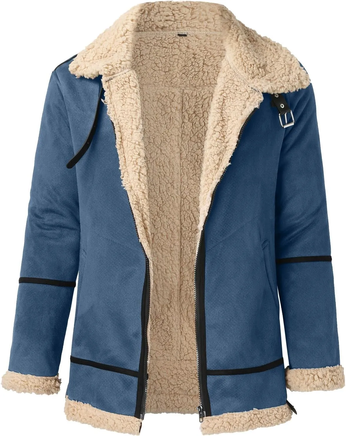 LCMTWX Men's Winter Thickened Warm Coats Solid Color Lapel Long Sleeve Coat Cardigan Plush Long Coat Mens Winter Coats