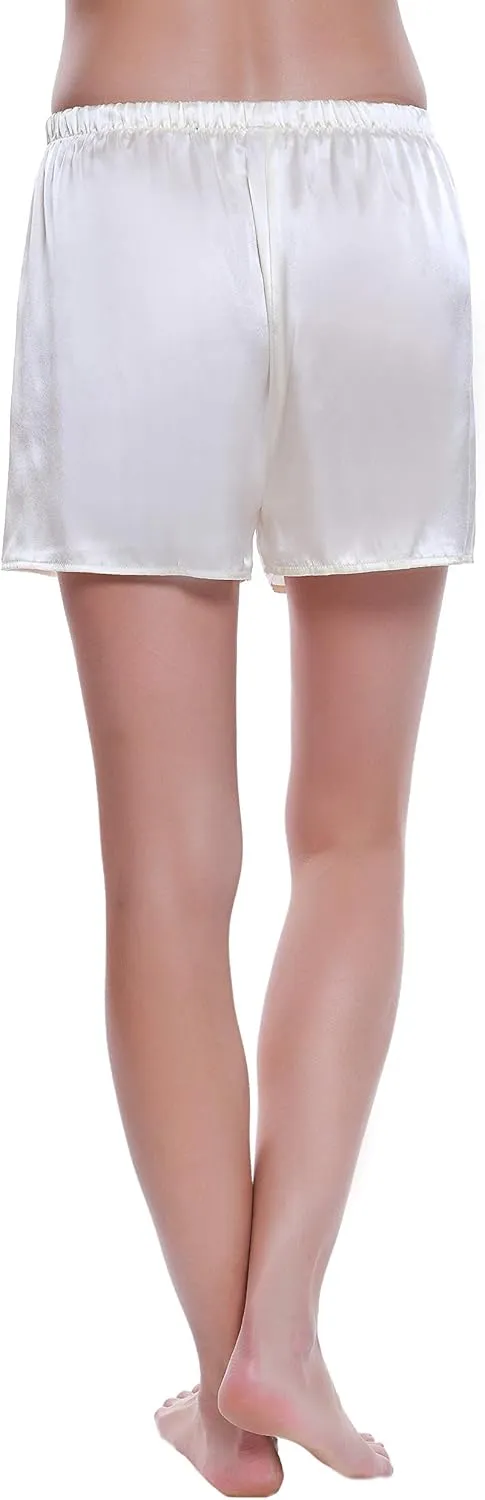 LEPTON 19mm 100% Premuim Mulberry Silk Shorts- Womens Pajama Shorts- Soft Sleepwear Lounge Shorts- Sleeping Shorts for Women