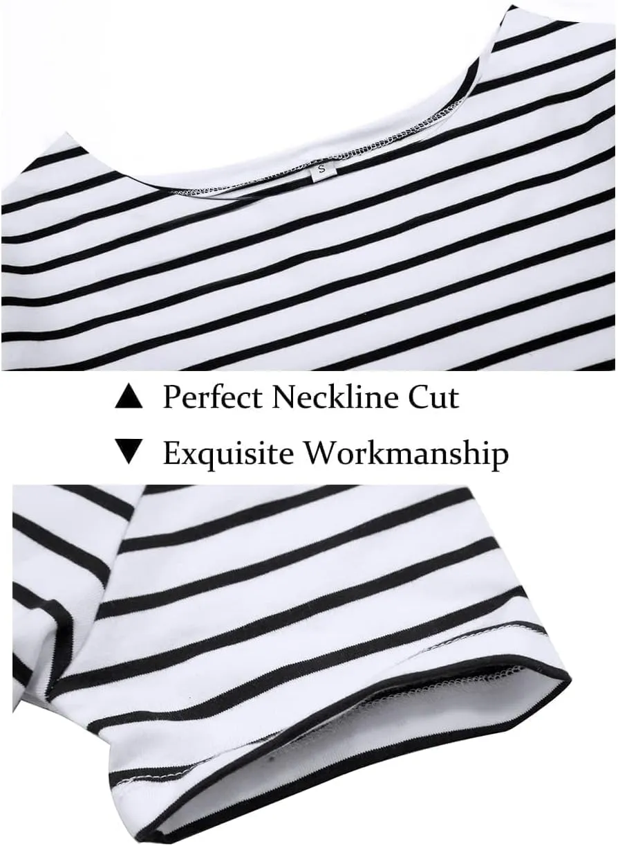 LilyCoco Women's Short Sleeve Striped Shirt Summer Crewneck T Shirt Basic Tops