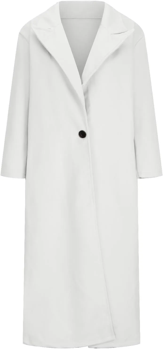 Long Jackets for Women Single Breasted Wool Pea Trench Coats Open Front Knitted Sweater Classic Lapel Solid Overcoat