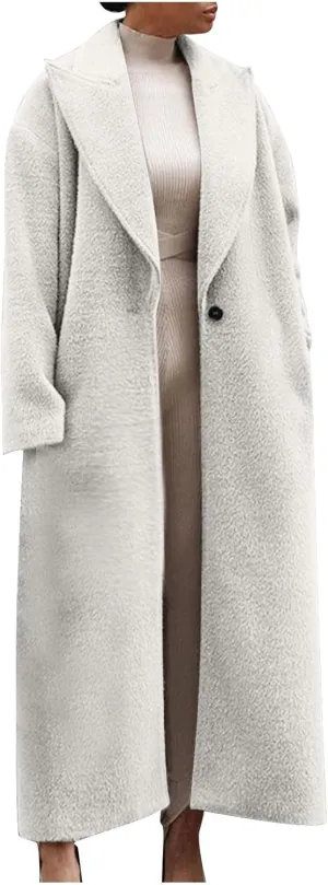Long Jackets for Women Single Breasted Wool Pea Trench Coats Open Front Knitted Sweater Classic Lapel Solid Overcoat