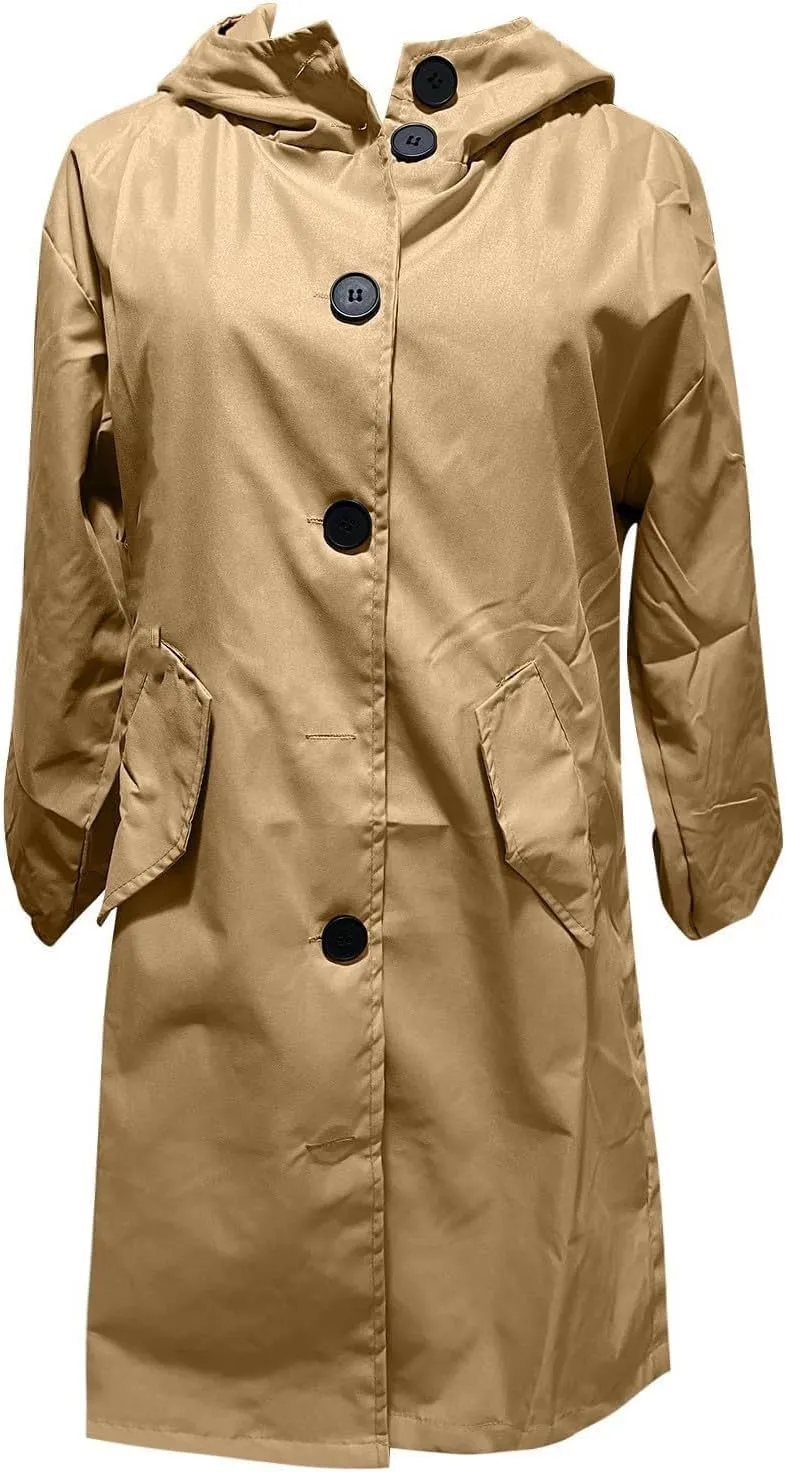Long Winter Wool Coat for Women Solid Pocket Cardigan Button Top Sweater Knit Hooded Coat Winter Casual Notch Lapel